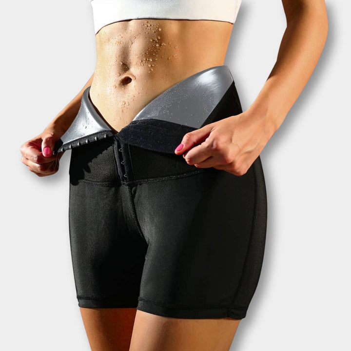 High-Waisted Sauna Sweatpants with Waist Trainer - SweatSculpt-Black/Silver-S-State of Style