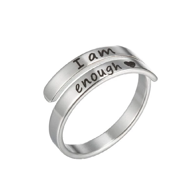 Inspirational Sterling Silver Ring | Engraved "I Am Enough"-State of Style