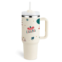 Insulated Mug with Handle and Straw - ChillMate-Christmas Beige-1200 ML-State of Style