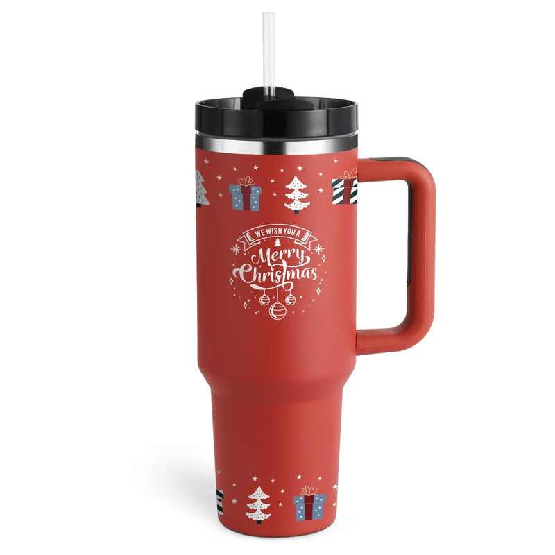 Insulated Mug with Handle and Straw - ChillMate-Christmas Red-A-1200 ML-State of Style