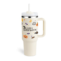 Insulated Mug with Handle and Straw - ChillMate-Halloween Cream white-1200 ML-State of Style