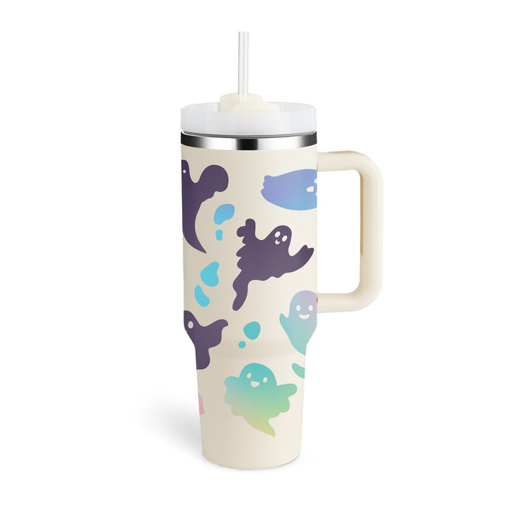 Insulated Mug with Handle and Straw - ChillMate-Halloween Cream white B-1200 ML-State of Style