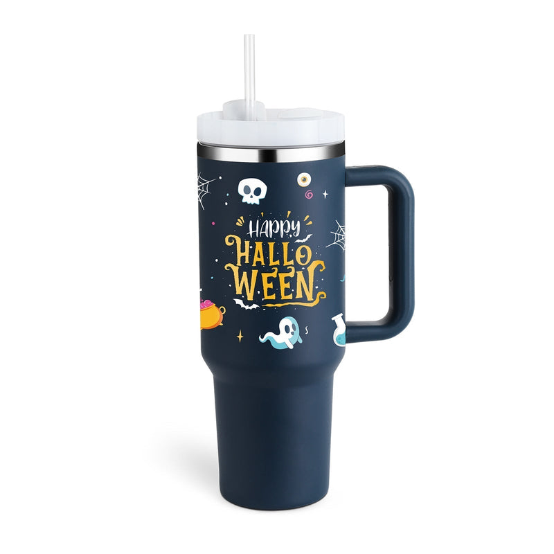 Insulated Mug with Handle and Straw - ChillMate-Halloween Dark blue B-1200 ML-State of Style