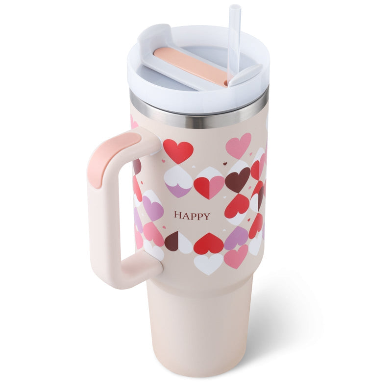 Insulated Mug with Handle and Straw - ChillMate-Pink love A-1200 ML-State of Style
