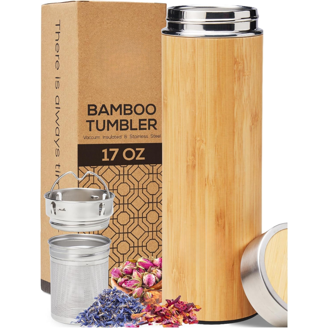 Isolated Premium Bamboo Loose Leaf Tea Infuser Bottle - 500ml-State of Style