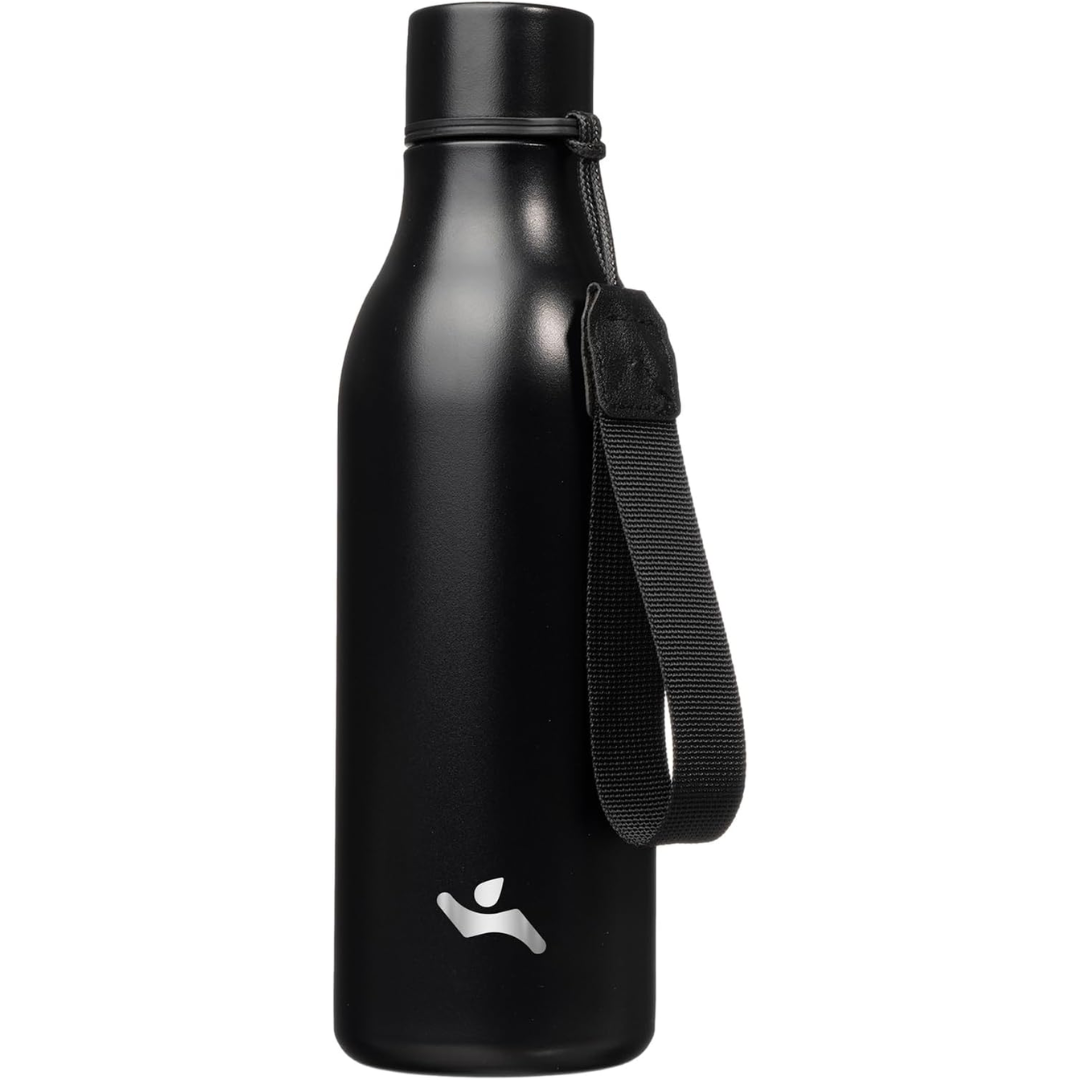 Isolated stainless steel water bottle with strap-Black-500 ml-State of Style