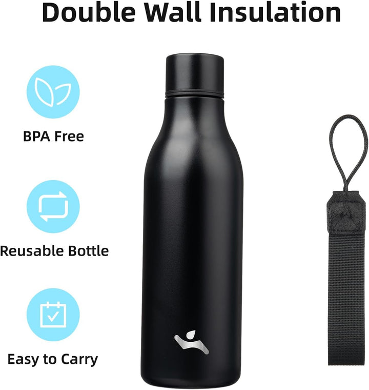 Isolated stainless steel water bottle with strap-Olive green-500 ml-State of Style