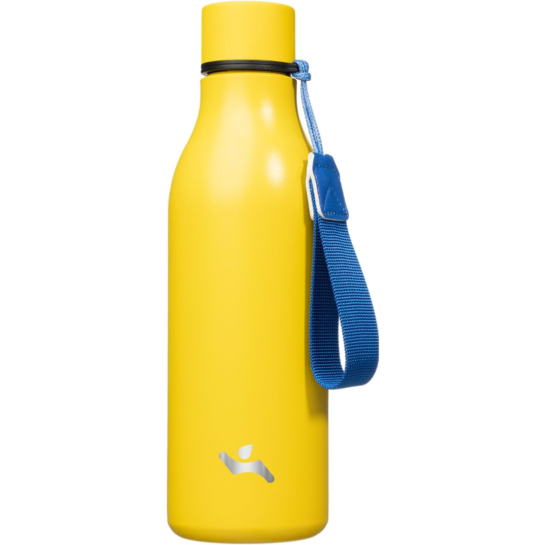 Isolated stainless steel water bottle with strap-Yellow-500 ml-State of Style
