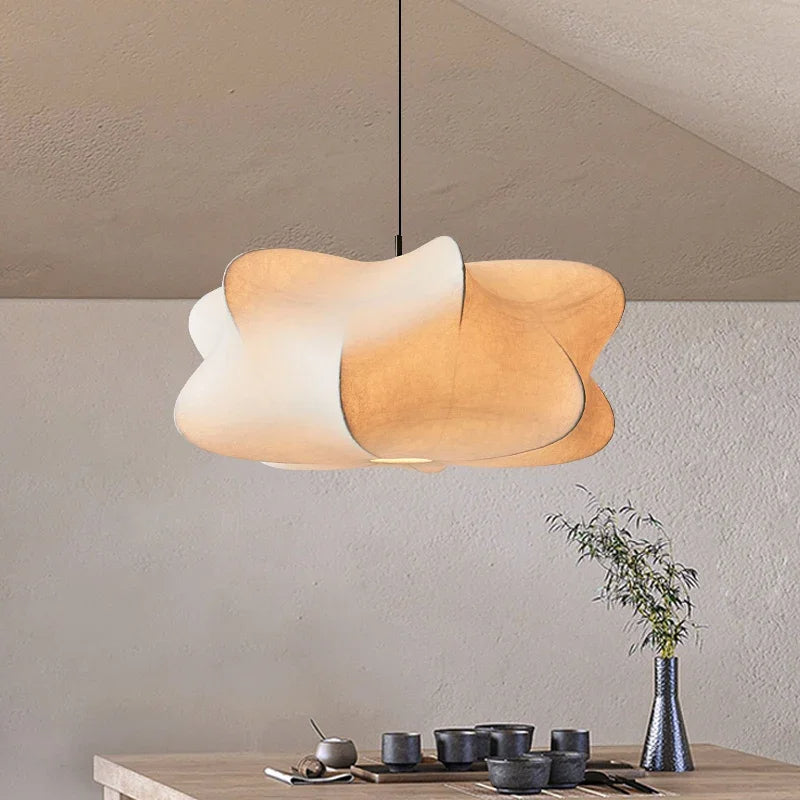 Japanese Silk Pendant Lamp in Wabi Sabi Style - Sana-White Light-40cm x 20cm-State of Style