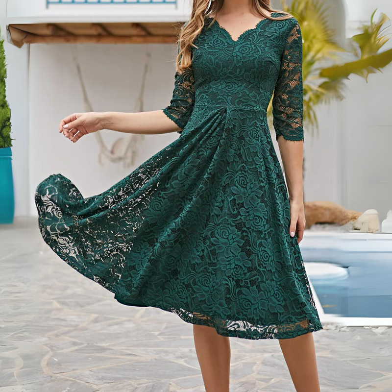JENNY FORMAL DRESS WITH 3/4 SLEEVES-Dark Green-XS-State of Style