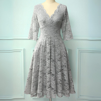 JENNY FORMAL DRESS WITH 3/4 SLEEVES-Gray-XS-State of Style