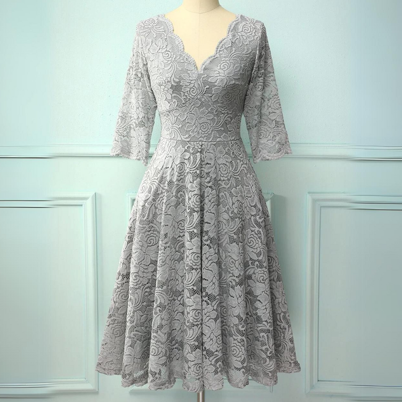 JENNY FORMAL DRESS WITH 3/4 SLEEVES-Gray-XS-State of Style