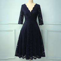 JENNY FORMAL DRESS WITH 3/4 SLEEVES-Marine Blue-XS-State of Style
