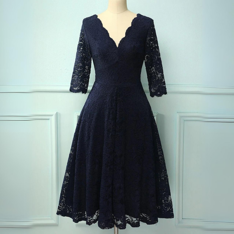 JENNY FORMAL DRESS WITH 3/4 SLEEVES-Marine Blue-XS-State of Style