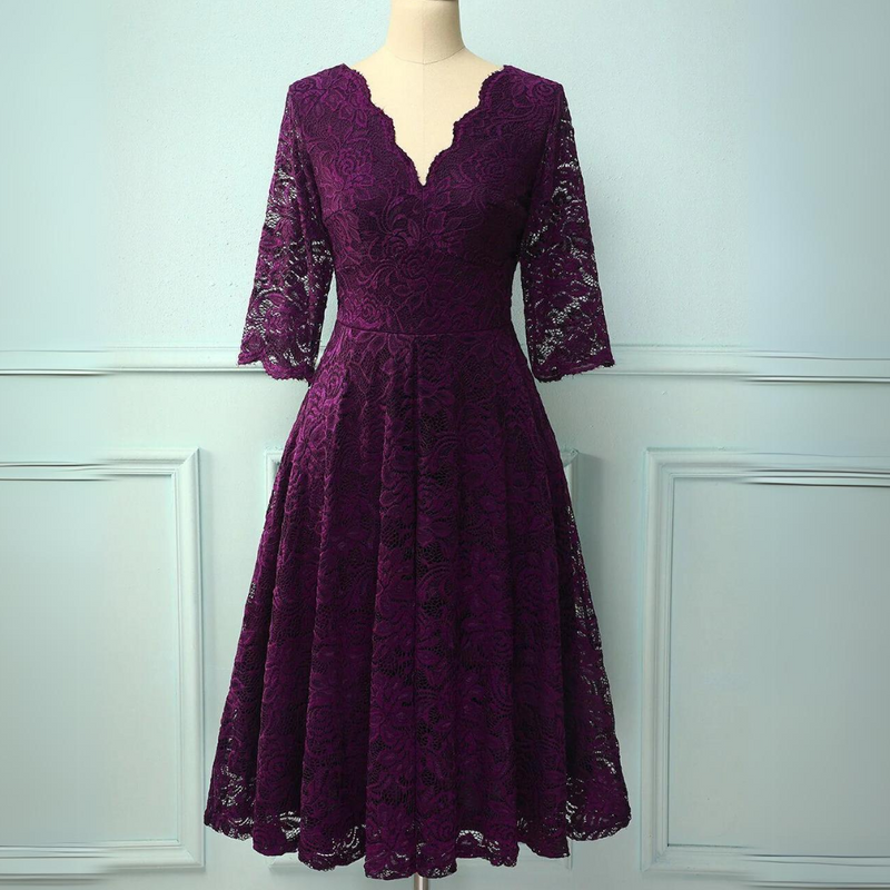 JENNY FORMAL DRESS WITH 3/4 SLEEVES-Purple-XS-State of Style