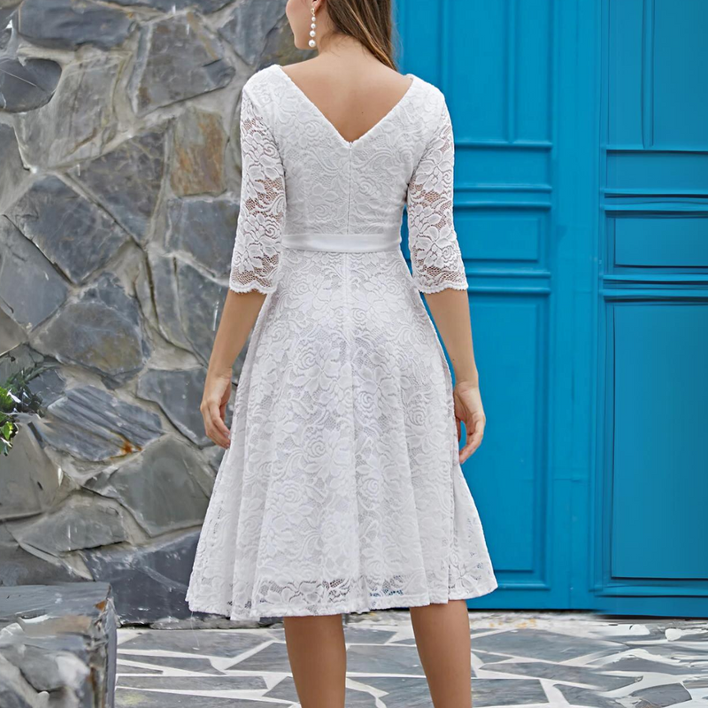 JENNY FORMAL DRESS WITH 3/4 SLEEVES-White-XS-State of Style