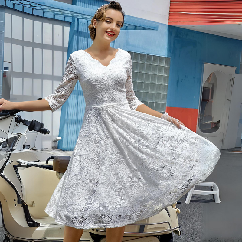 JENNY FORMAL DRESS WITH 3/4 SLEEVES-White-XS-State of Style