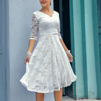 JENNY FORMAL DRESS WITH 3/4 SLEEVES-White-XS-State of Style