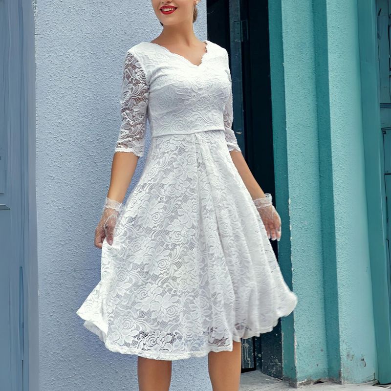 JENNY FORMAL DRESS WITH 3/4 SLEEVES-White-XS-State of Style