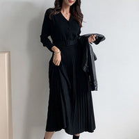 JoseDress I V-Neck Dress with Belt for Women-Black-One size fits all-State of Style