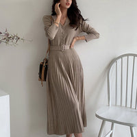 JoseDress I V-Neck Dress with Belt for Women-Oatmeal-One size fits all-State of Style