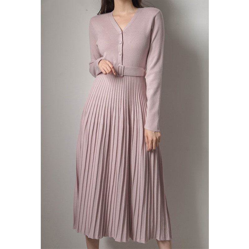 JoseDress I V-Neck Dress with Belt for Women-Pink-One size fits all-State of Style