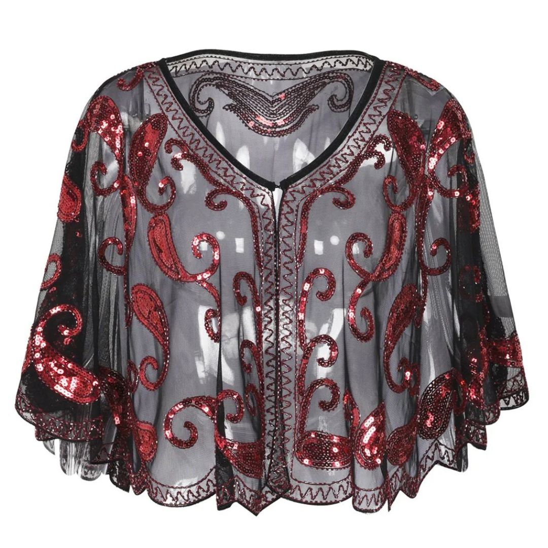Kathy 1920s Glitter Sequin Cape-Red-State of Style