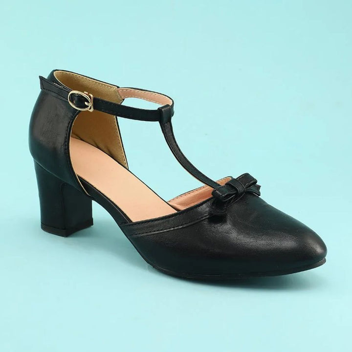 Keira Black Leather Shoes with Block Heels-3.5-State of Style