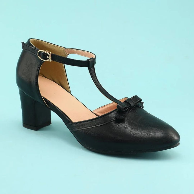 Keira Black Leather Shoes with Block Heels-3.5-State of Style