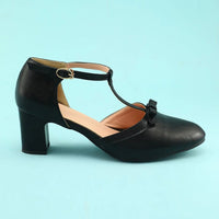 Keira Black Leather Shoes with Block Heels-3.5-State of Style