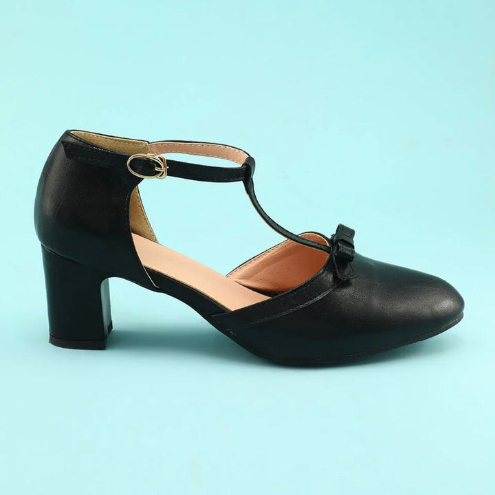 Keira Black Leather Shoes with Block Heels-3.5-State of Style