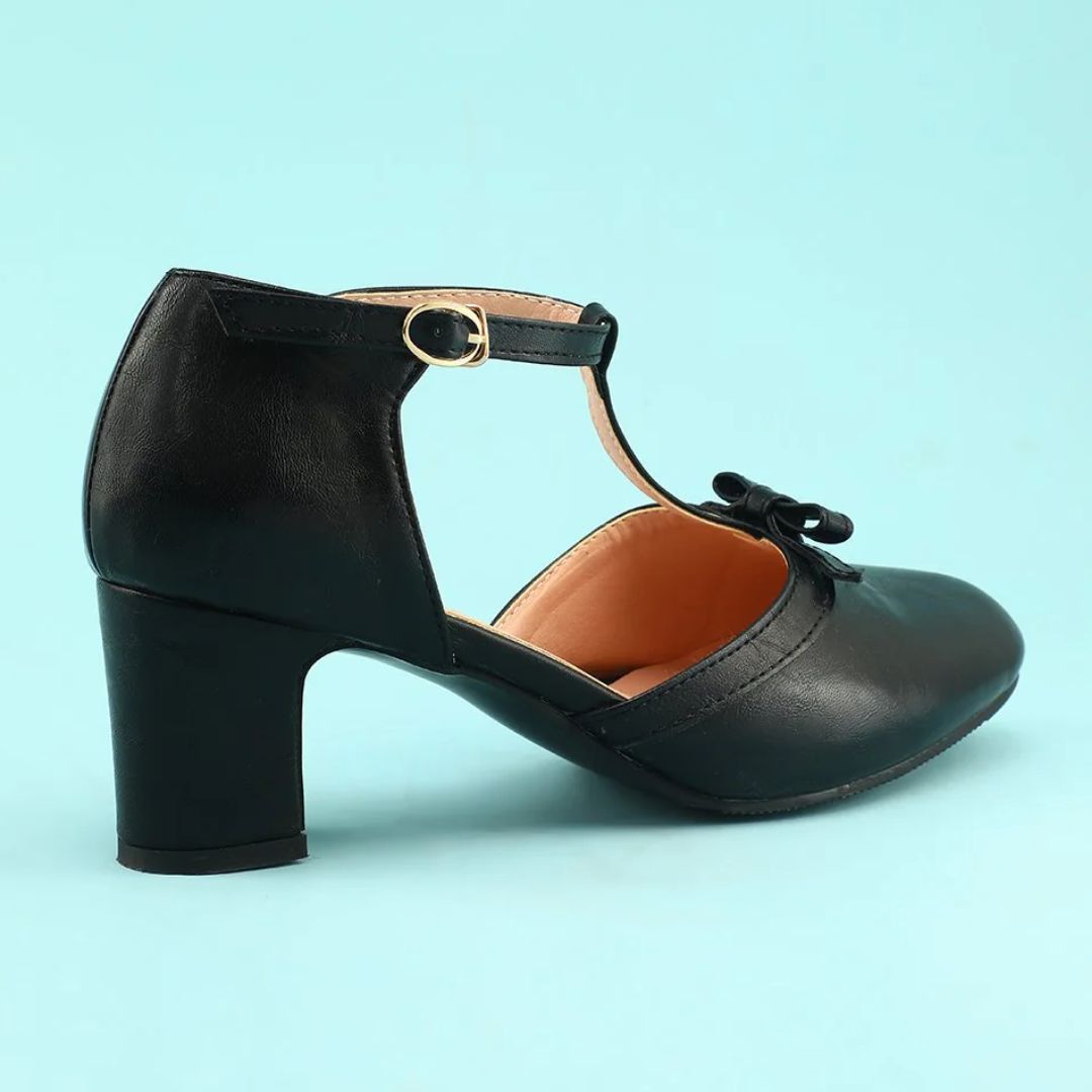 Keira Black Leather Shoes with Block Heels-3.5-State of Style