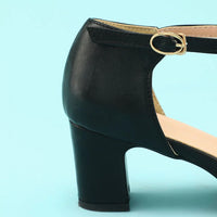 Keira Black Leather Shoes with Block Heels-3.5-State of Style