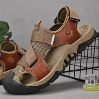 Khaki-coloured men's leather sandals in Roman style for summer and leisure – Cassian-6-State of Style