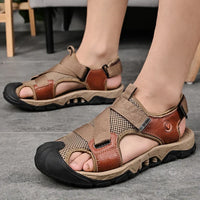 Khaki-coloured men's leather sandals in Roman style for summer and leisure – Cassian-6-State of Style