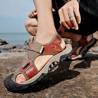 Khaki-coloured men's leather sandals in Roman style for summer and leisure – Cassian-6-State of Style