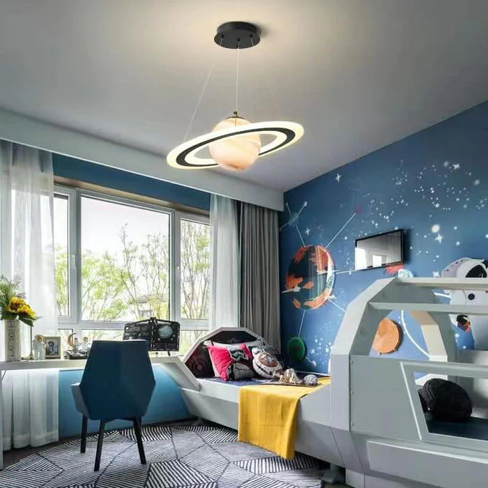 Kids' Room LED Pendant Light - CosmoGlow-3 Colour Temperatures-A (Without Astronaut)-Orange Saturn-State of Style