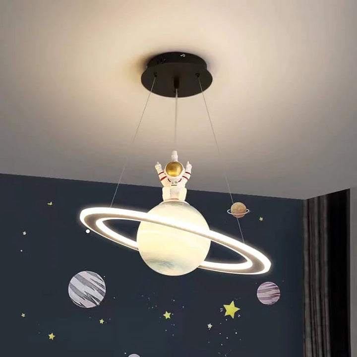 Kids' Room LED Pendant Light - CosmoGlow-3 Colour Temperatures-B (With Astronaut)-Orange Saturn-State of Style