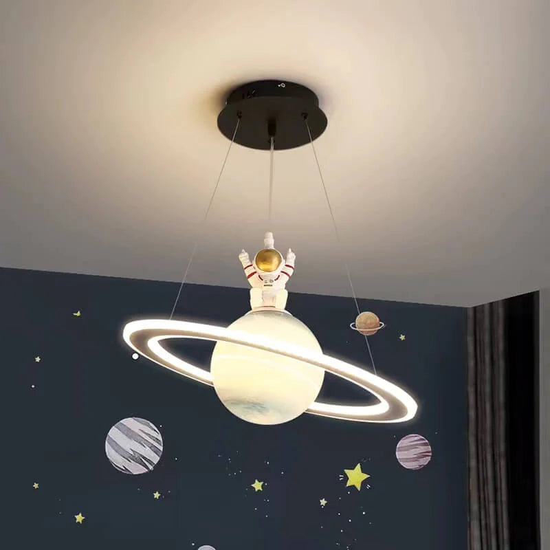 Kids' Room LED Pendant Light - CosmoGlow-3 Colour Temperatures-B (With Astronaut)-Orange Saturn-State of Style
