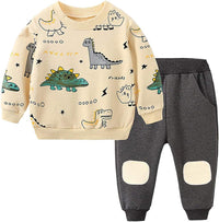 Kids Set: Dinosaur Print Boys Clothing Set-Apricot-1-2 Years Old-State of Style
