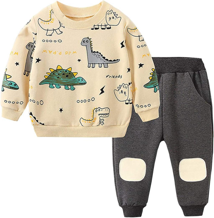 Kids Set: Dinosaur Print Boys Clothing Set-Apricot-1-2 Years Old-State of Style