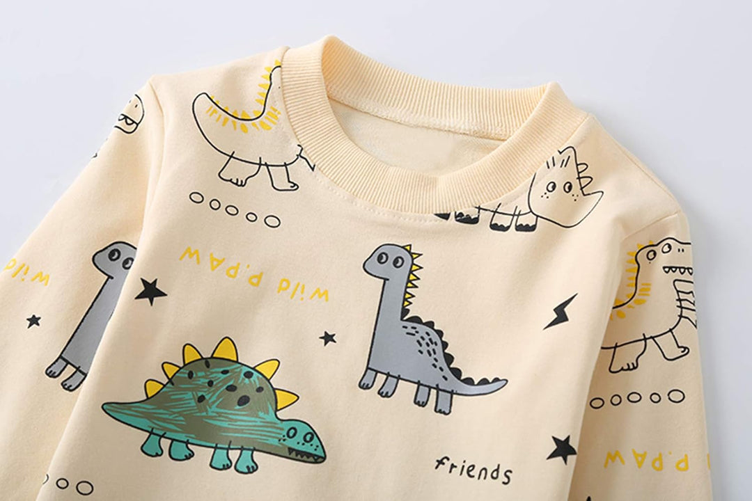 Kids Set: Dinosaur Print Boys Clothing Set-Yellow-1-2 Years Old-State of Style
