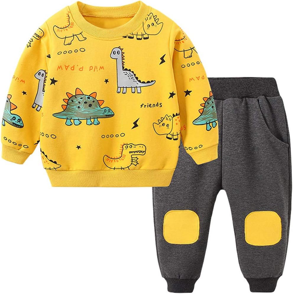 Kids Set: Dinosaur Print Boys Clothing Set-Yellow-1-2 Years Old-State of Style
