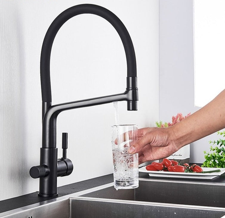 Kitchen Tap with Dual Spout & Water Filtration – PureFlow Duo-Black-State of Style