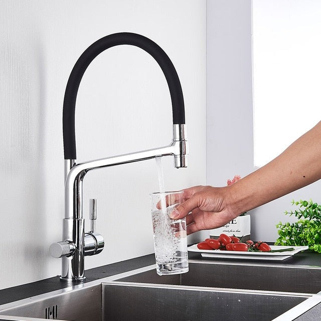 Kitchen Tap with Dual Spout & Water Filtration – PureFlow Duo-Silver-State of Style