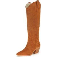 Knee-high Embroidered Suede & Faux Leather Cowboy Boots - Mary-Brown-3-3.5-State of Style