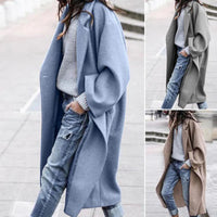 Knee-Length Winter Coat with Large Collar for Women - Mira-Blue-S-State of Style