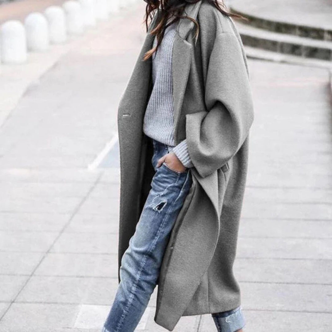 Knee-Length Winter Coat with Large Collar for Women - Mira-Grey-S-State of Style