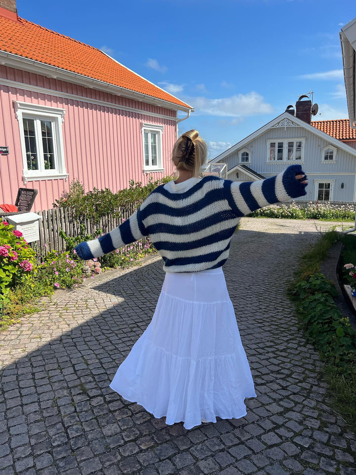 Knitted and Striped Oversized Women's Sweater - Harper-Blue and White-XS/S-State of Style