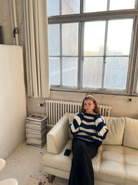 Knitted and Striped Oversized Women's Sweater - Harper-Blue and White-XS/S-State of Style